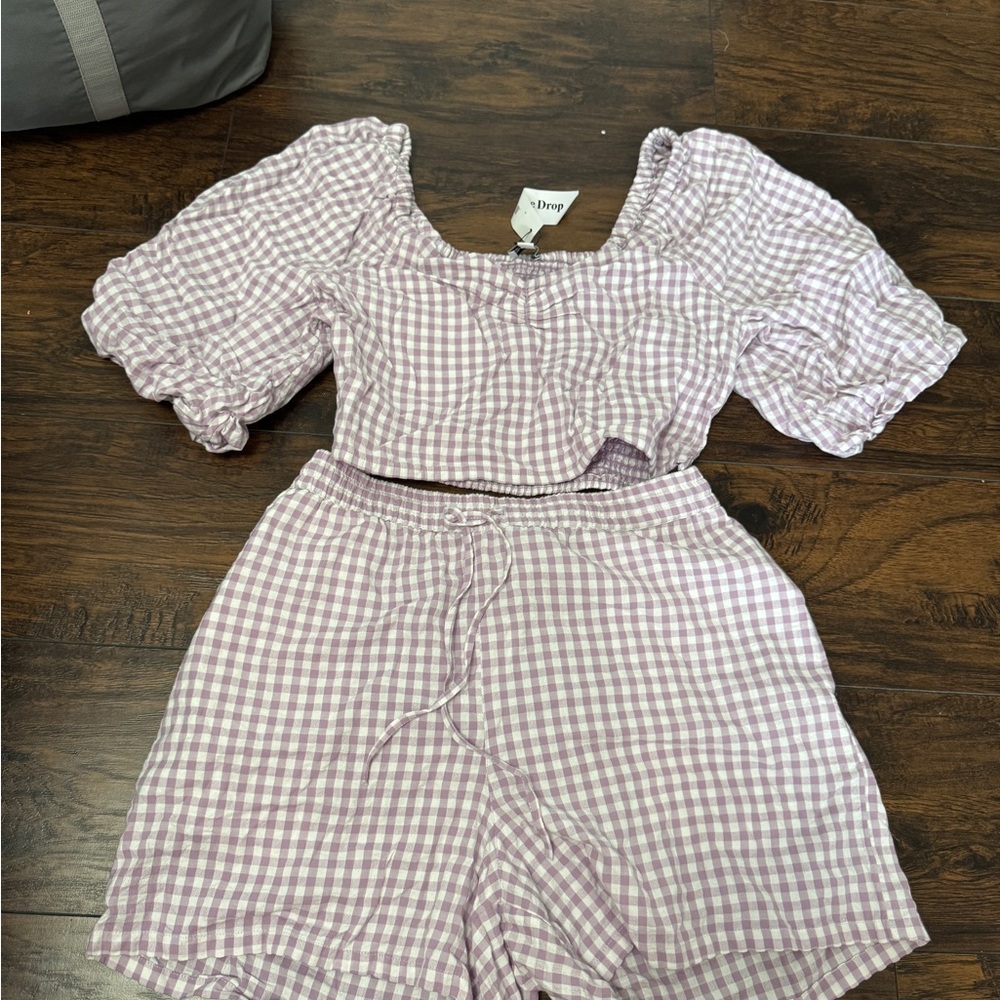 Amazon The Drop Lavender Gingham Crop Top and Shorts Set